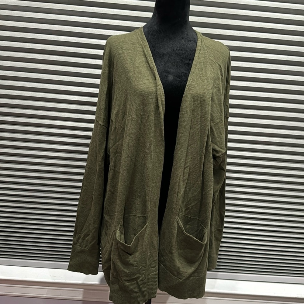 a.n.a Olive Green Open-Front Women's Cardigan